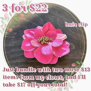 Vtg fuschia faux patent leather flower hair clip